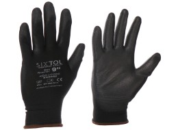 Rukavice pracovní z polyesteru polomáčené v polyuretanu GLOVE PE-PU 9, černé, velikost 9